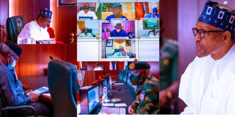 PHOTOS: Buhari in virtual meeting with former Heads of State