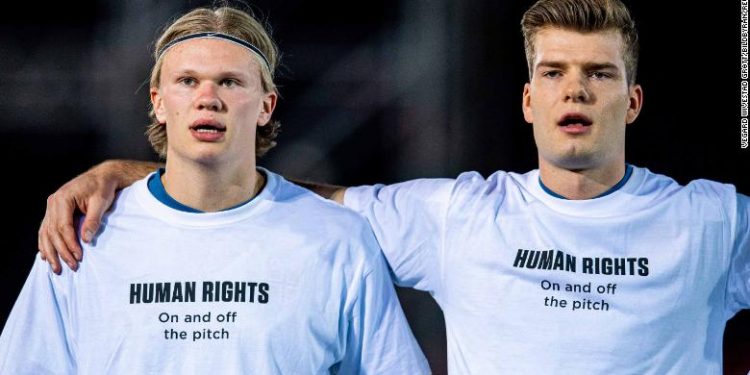 Norway players wear T-shirts protesting Qatar World Cup ...